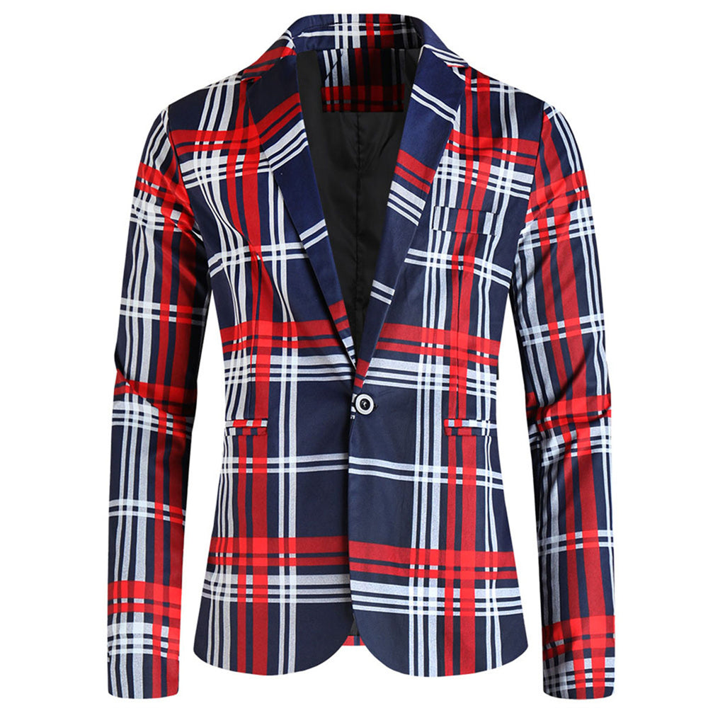 Men's Elegant Plaid Blazer #X6200 - Blazers | Burgundy / M