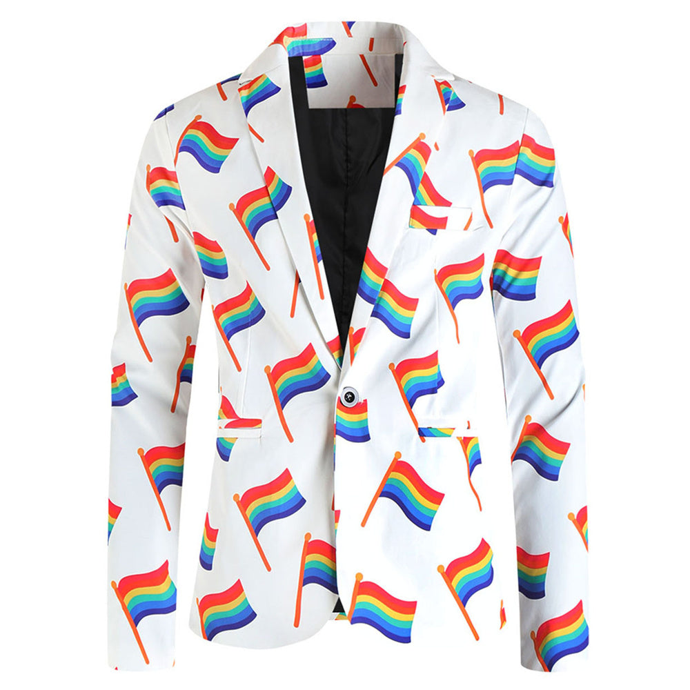 Men's Rainbow Flag Print Blazer #X1900 - Blazers | Multicolour / M