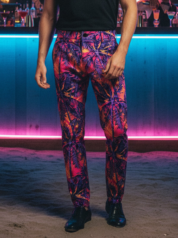 Men’s Neon Tropical Print Pants – Nightlife Statement Trousers
