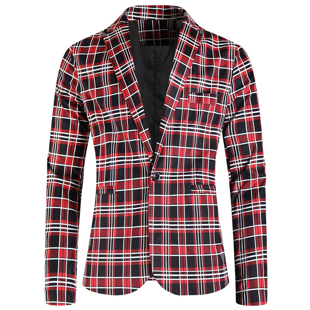 Men's Elegant Plaid Blazer #X6203 - Blazers | Red Plaid / M