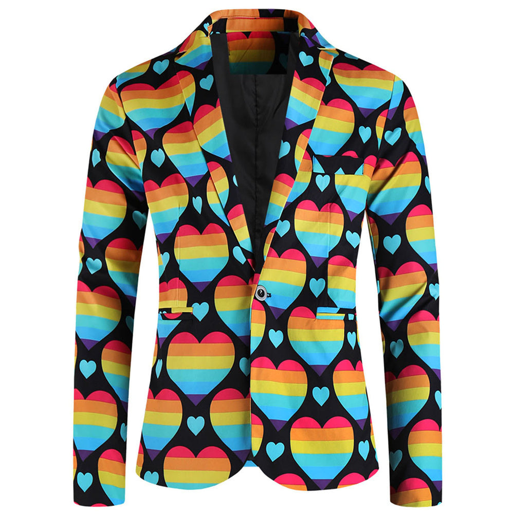 Men's Colorful Heart Print Blazer #X1905 - Blazers | Multicolour / M