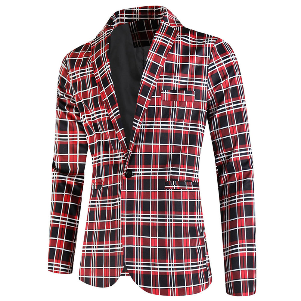 Men's Elegant Plaid Blazer #X6203 - Blazers | Red Plaid / M