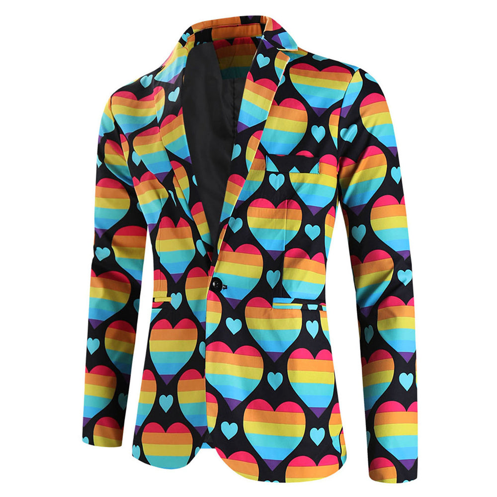 Men's Colorful Heart Print Blazer #X1905 - Blazers | Multicolour / M