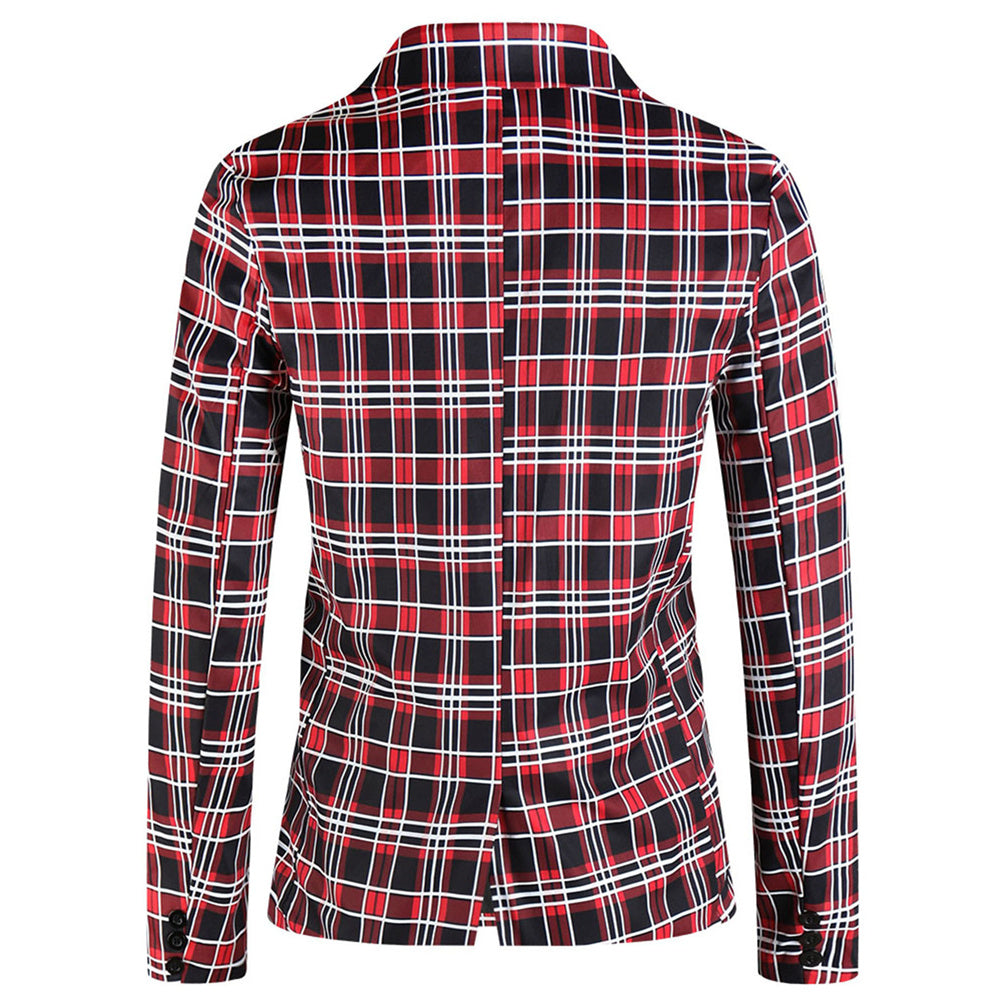 Men's Elegant Plaid Blazer #X6203 - Blazers | Red Plaid / M