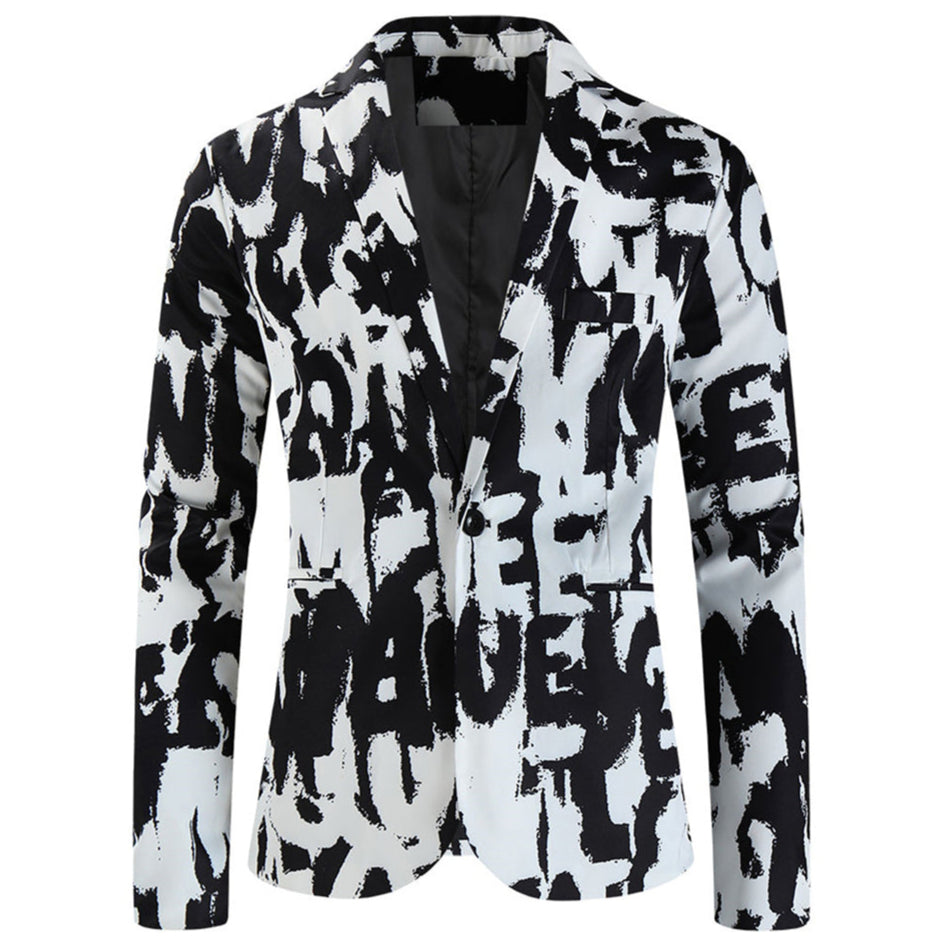 Men's Artistic Print Blazer #X335 - Blazers | Black / M