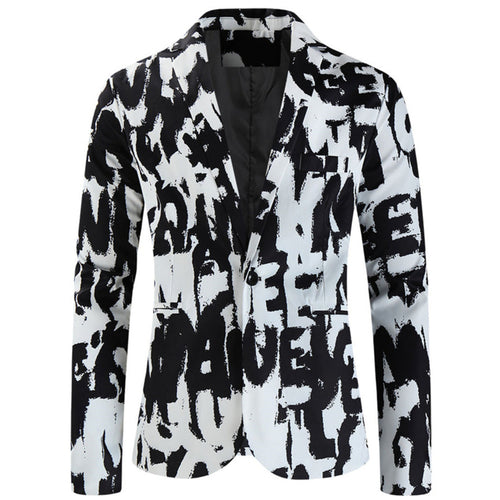 Men's Artistic Print Blazer #X335 - Blazers | Black / M