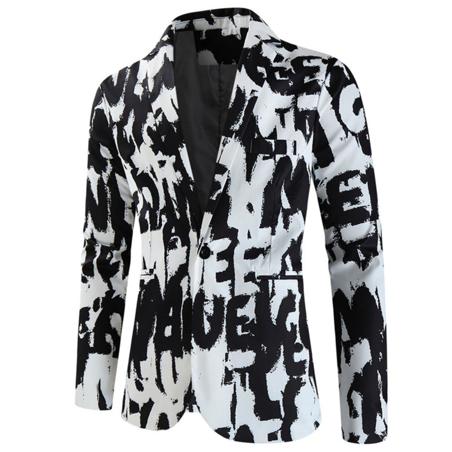 Men's Artistic Print Blazer #X335 - Blazers | Black / M