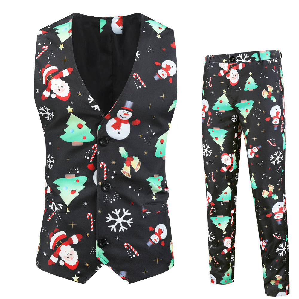 Men's Christmas Printed Vest Suit #2TZMK24 - Vests | Multicolour / M