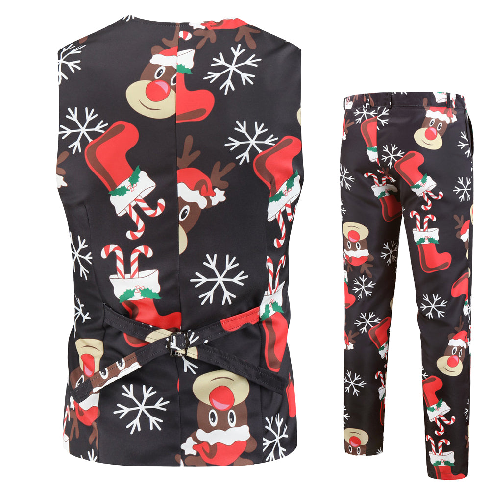 Men's Elk Print Vest Suit #2TZMK25 - Vests | Multicolour / M