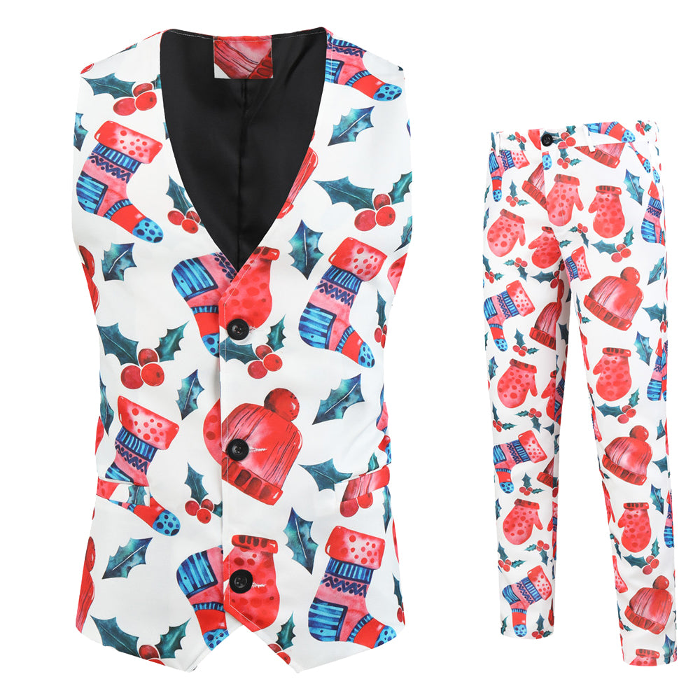 Men's Christmas Printed Vest Suit #2TZMK30 - Vests | Multicolour / M