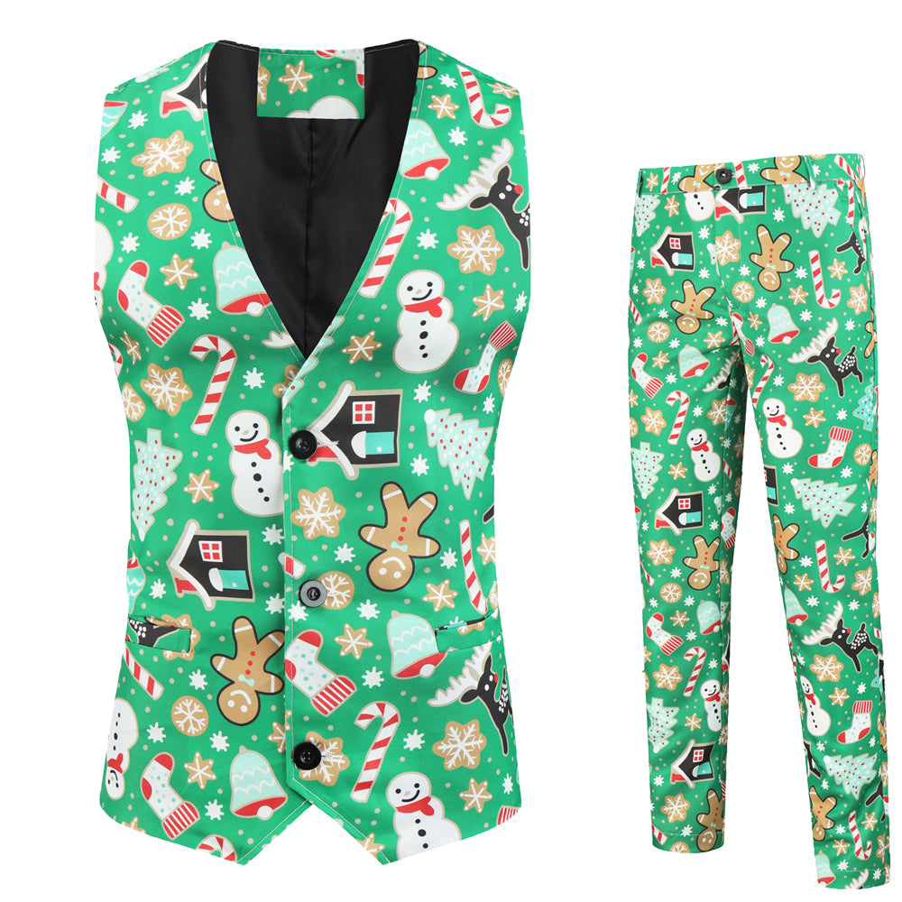 Men's Vibrant Christmas Vest Suit #2TZMK31 - Vests | Green / M