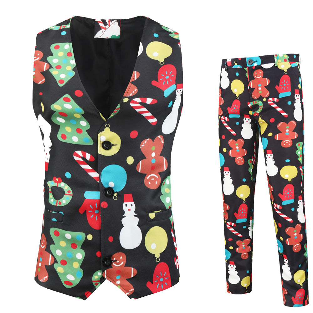 Men's Christmas Print Vest Suit #2TZMK32 - Vests | Multicolour / M