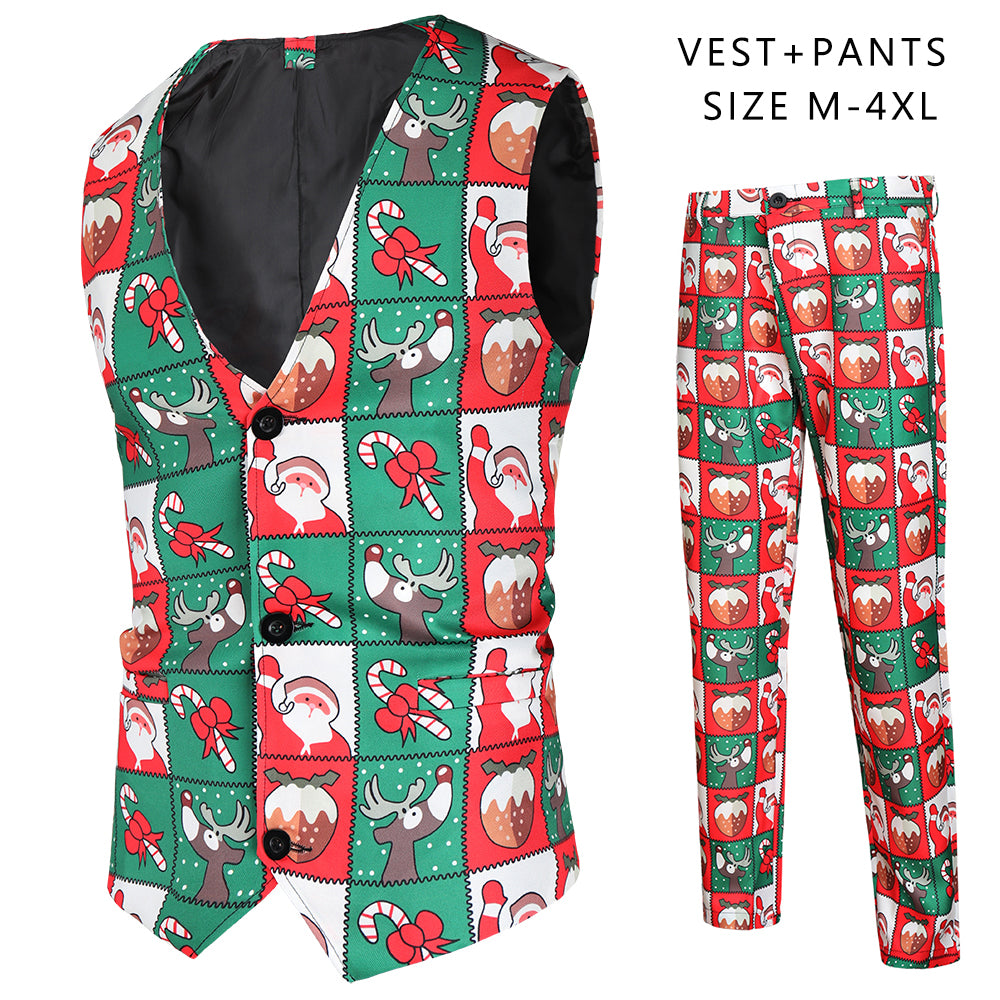 Men's Christmas Print Vest Suit #2TZMK37 - Suits | Multicolour / M