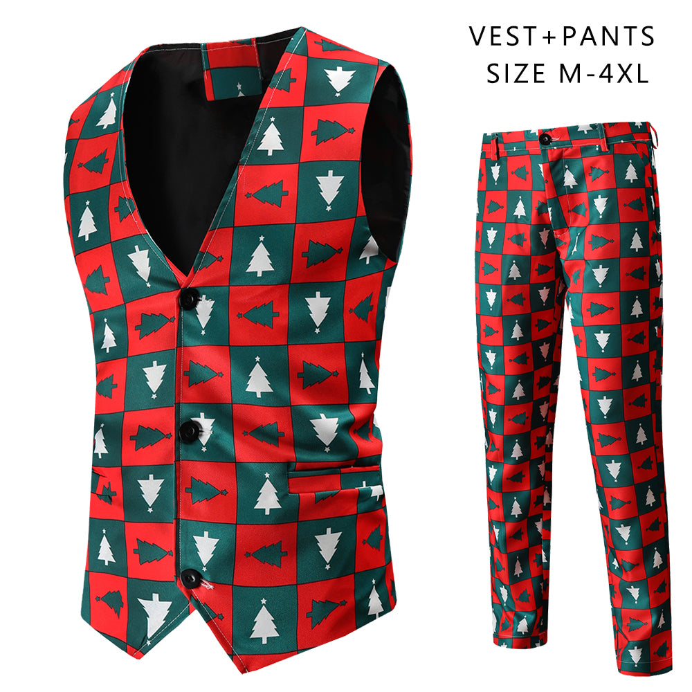 Men's Christmas Printed Vest Suit #2TZMK43 - Suits | Multicolour / M