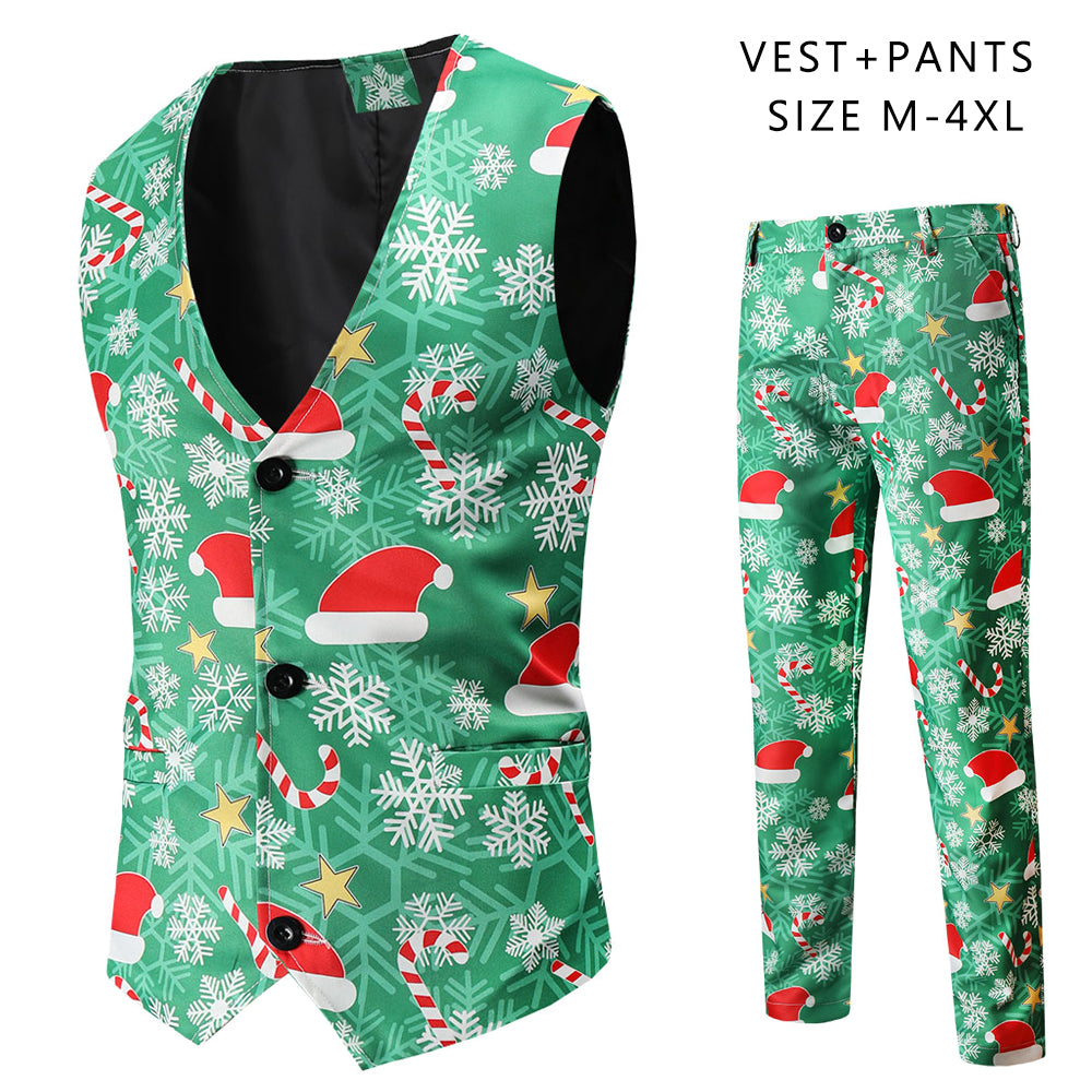 Men's Christmas Printed Vest Suit #2TZMK53 - Suits | Multicolour / M
