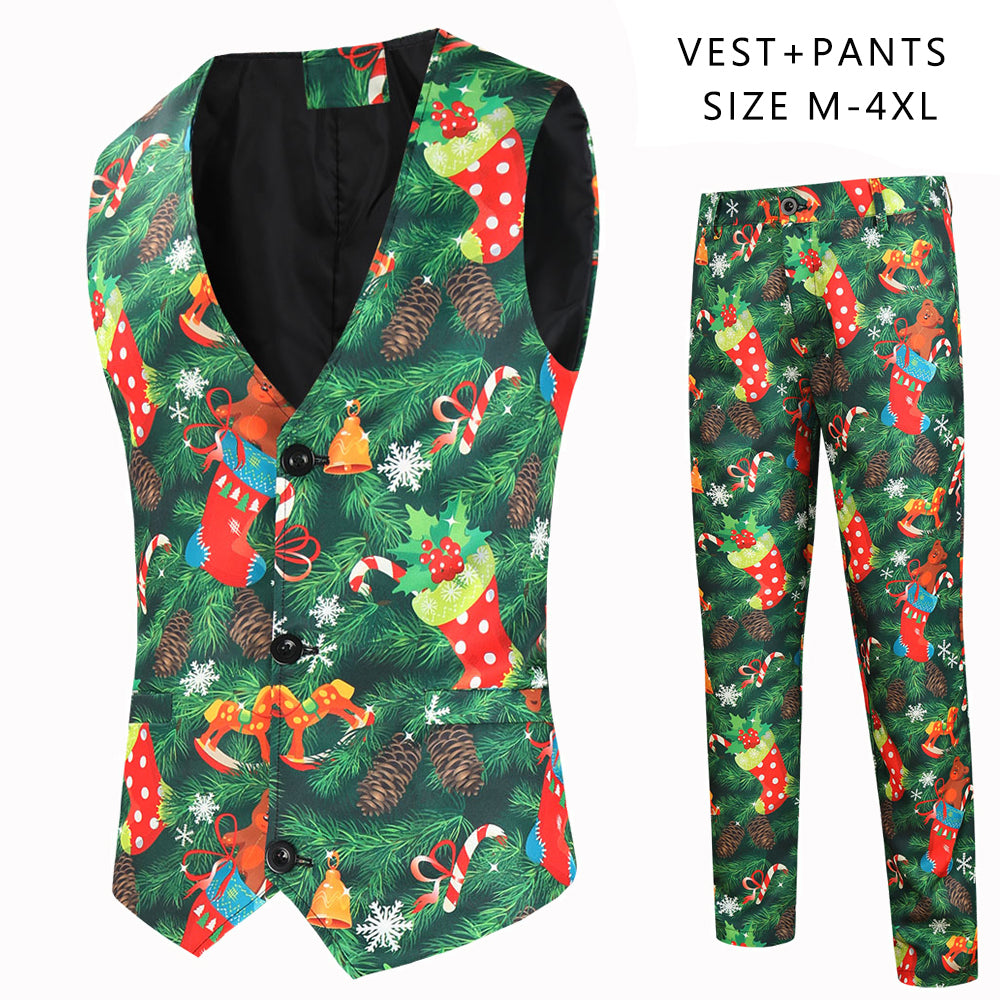 Men's Christmas Printed Vest Suit #2TZMK629 - Suits | Multicolour / M