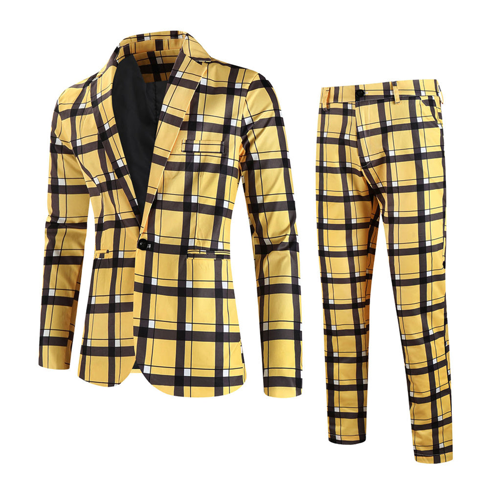 Men’s Checkered Suit #2TZ6020 - Suits | Yellow Plaid / M