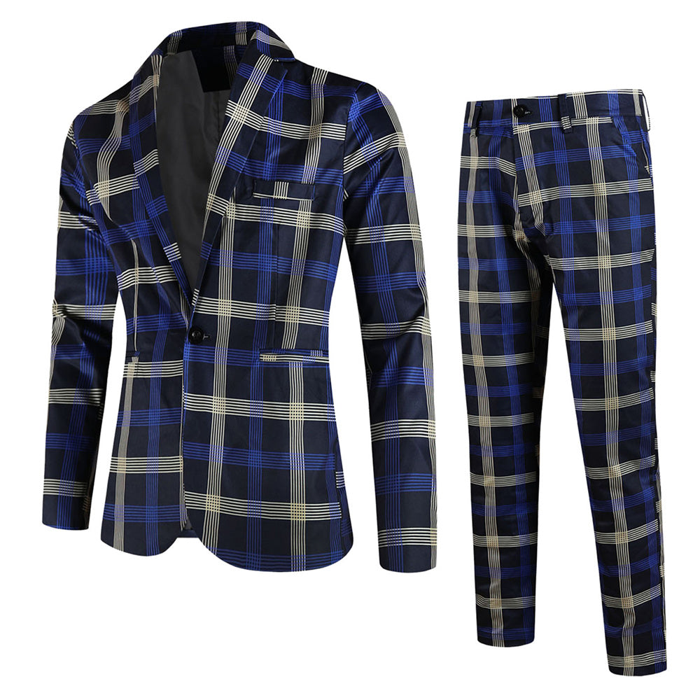 Men's Classic Plaid Suit #2TZ6021 - Suits | Blue Plaid / M