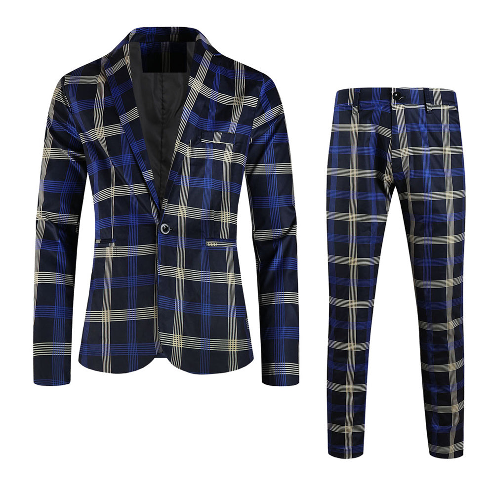 Men's Classic Plaid Suit #2TZ6021 - Suits | Blue Plaid / M