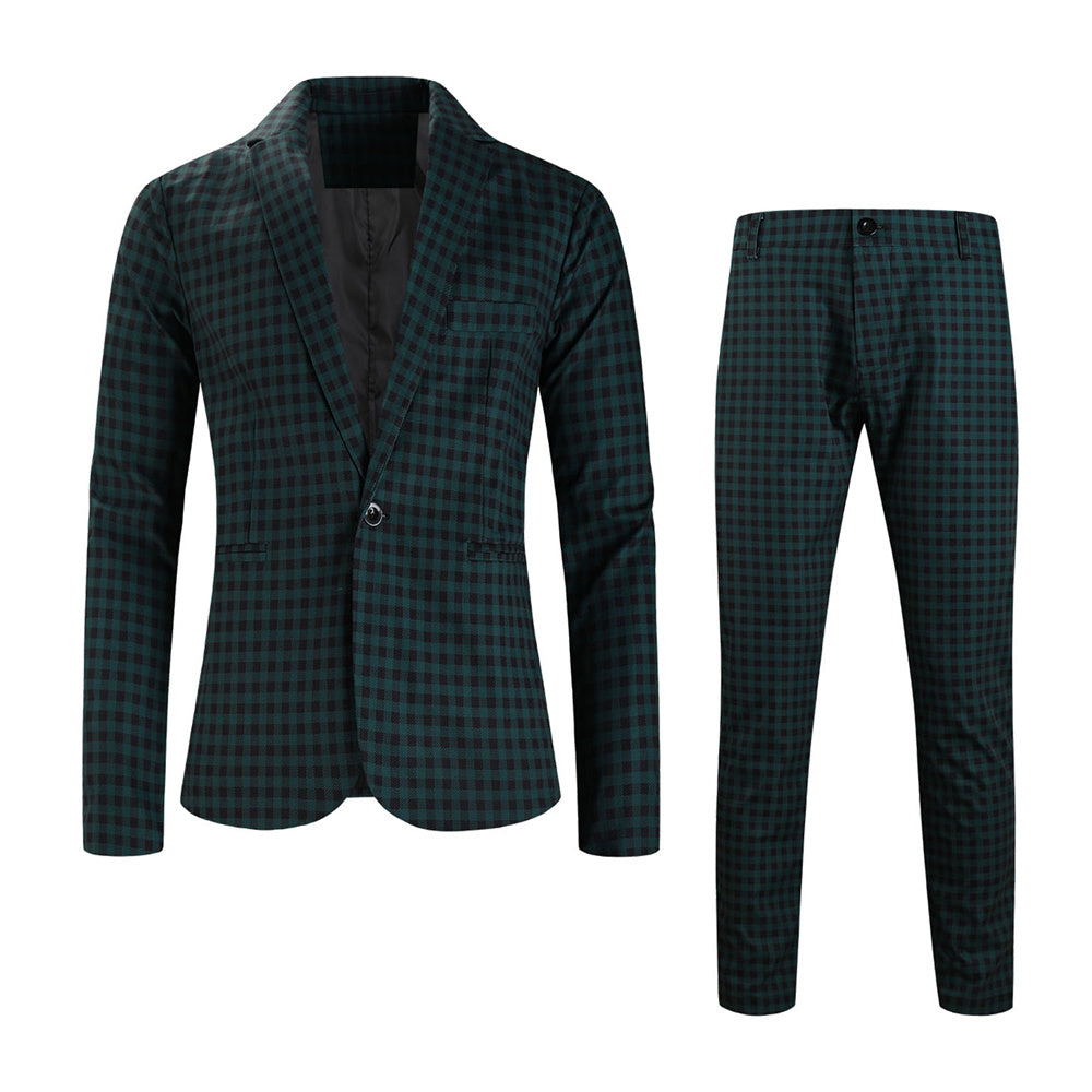 Men’s Plaid Suit #2TZ6032 - Suits | Olive Green / M