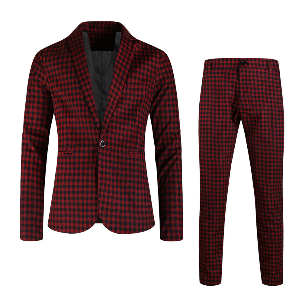 Men’s Plaid Suit #2TZ6032 - Suits | Burgundy / M