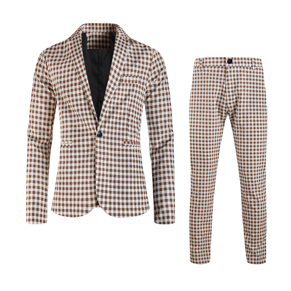 Men’s Plaid Suit #2TZ6032 - Suits | Coffee Brown / M