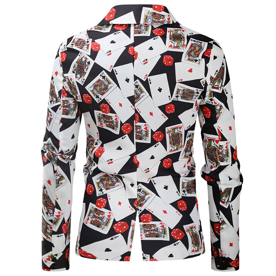 Men’s Casino Print Blazer – Poker & Dice Party Suit Jacket - Blazers | Multicolour / M