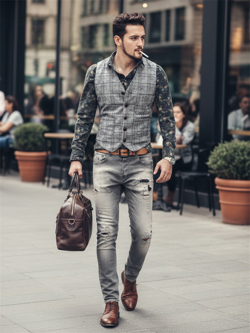 Houndstooth Plaid Vest – Casual Smart Style