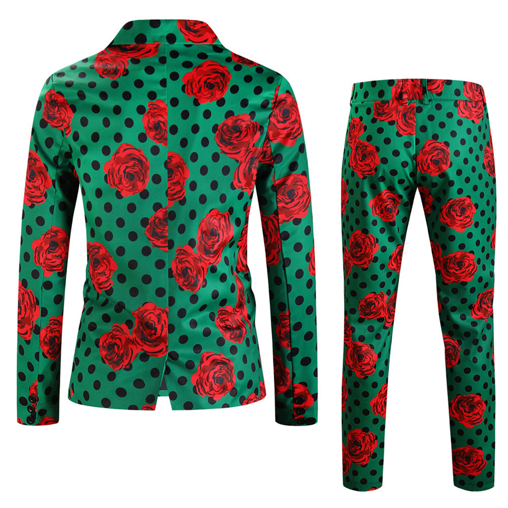 Men's Rose Dot Print Suit #2TZ163 - Suits | Black / M