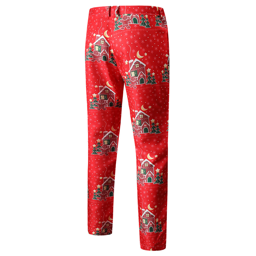 Men's Christmas Printed Vest Suit #2TZMK48 - Suits | Red / M