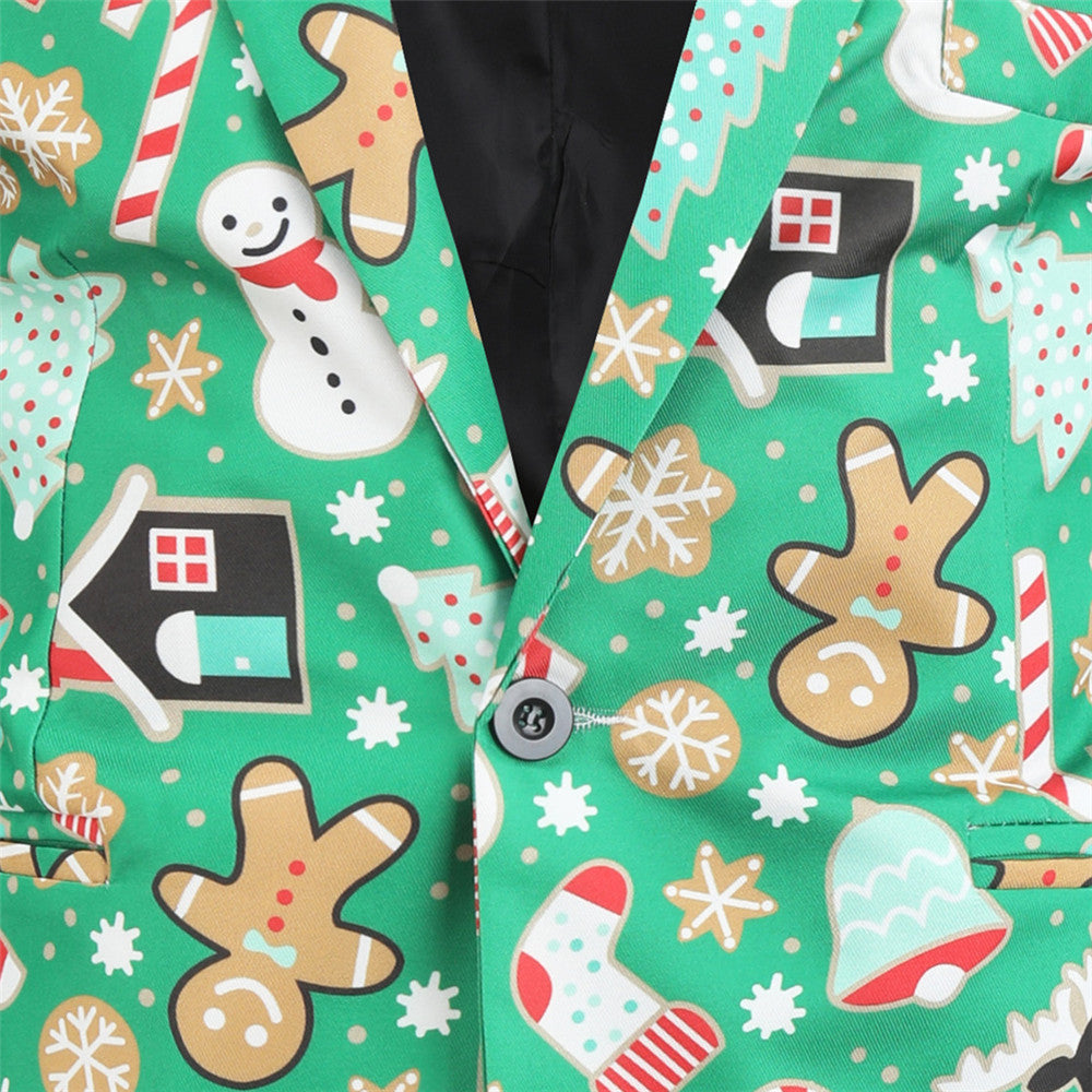 Men's Christmas Print Blazer #X31 - Blazers | Green / M