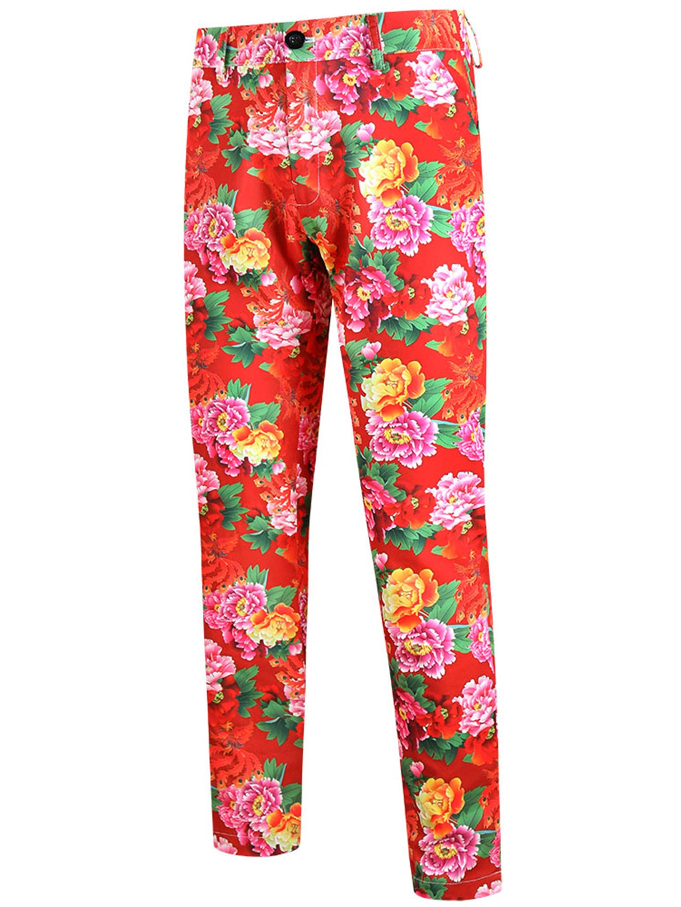 Men's Floral Pattern Leisure Trousers - Pants | Multicolor-red / M