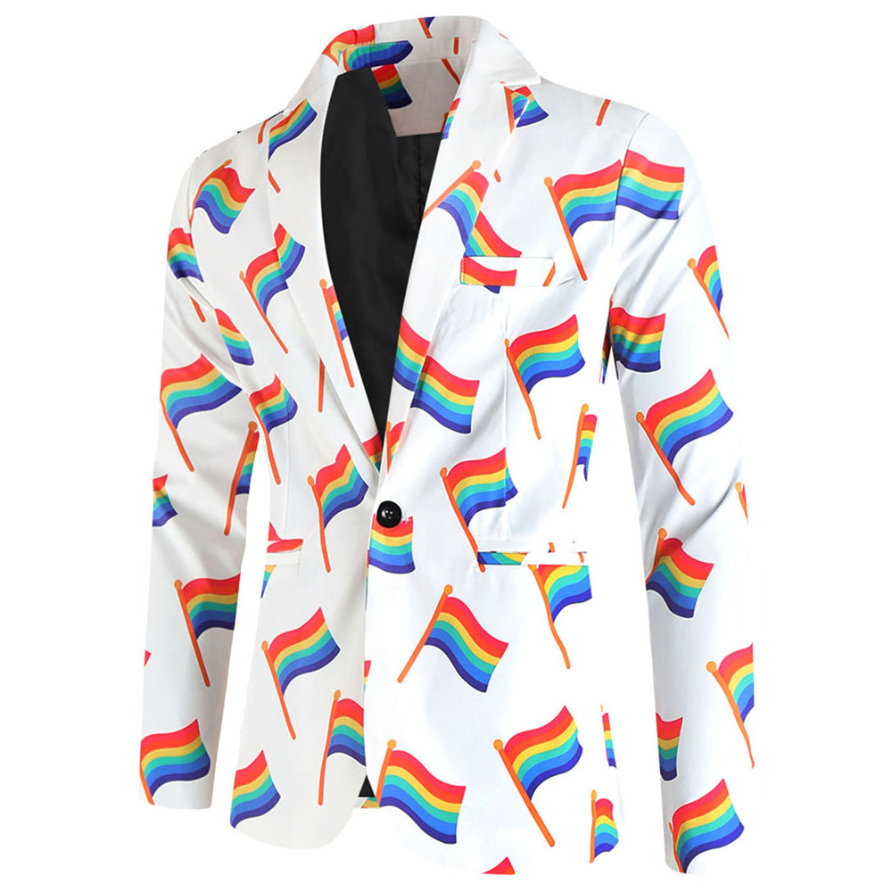 Men's Rainbow Flag Print Blazer #X1900 - Blazers | Multicolour / M