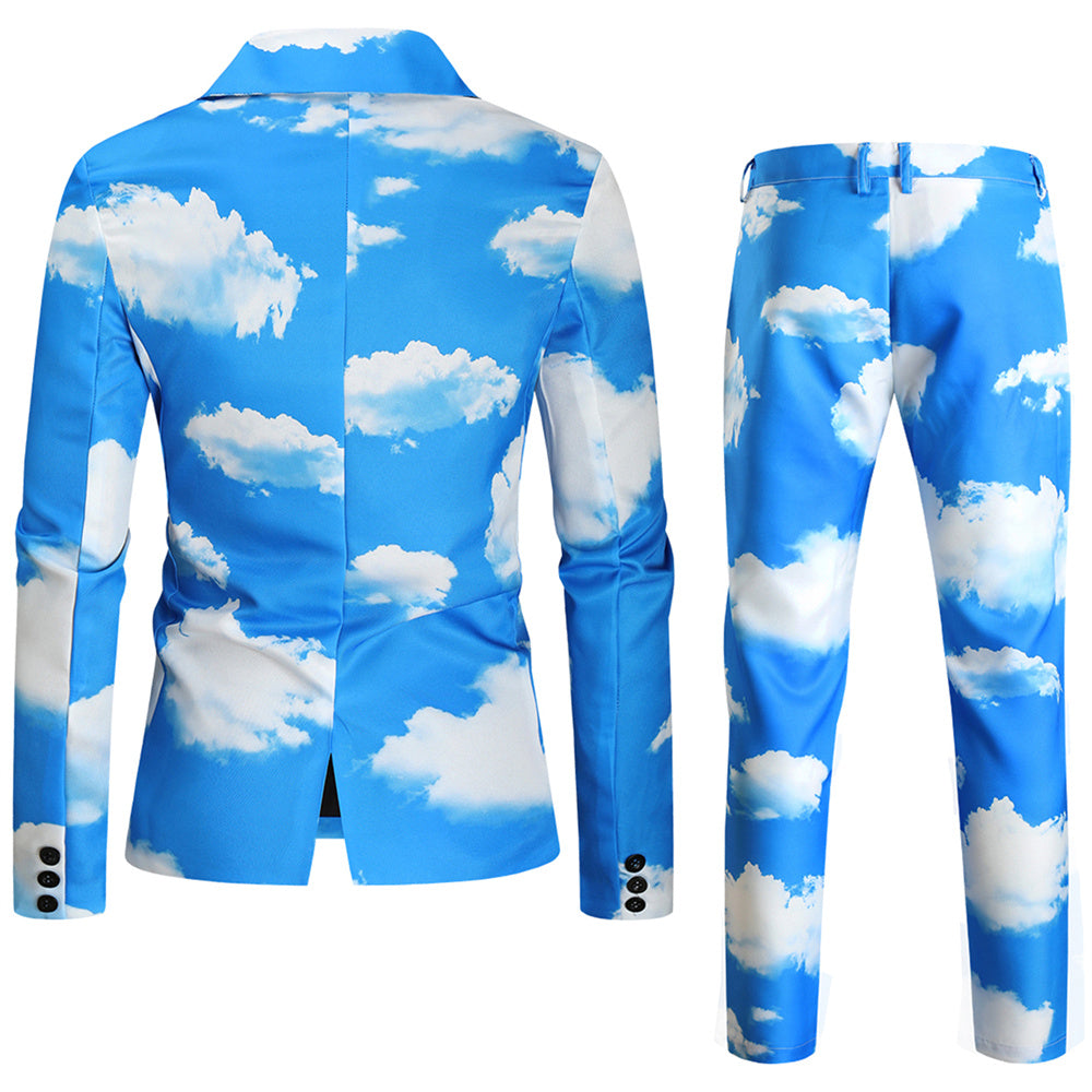 Men's Sky Cloud Print Suit Set – Unique Blue Party Blazer & Pants for Bold Style - Suits | Blue / M