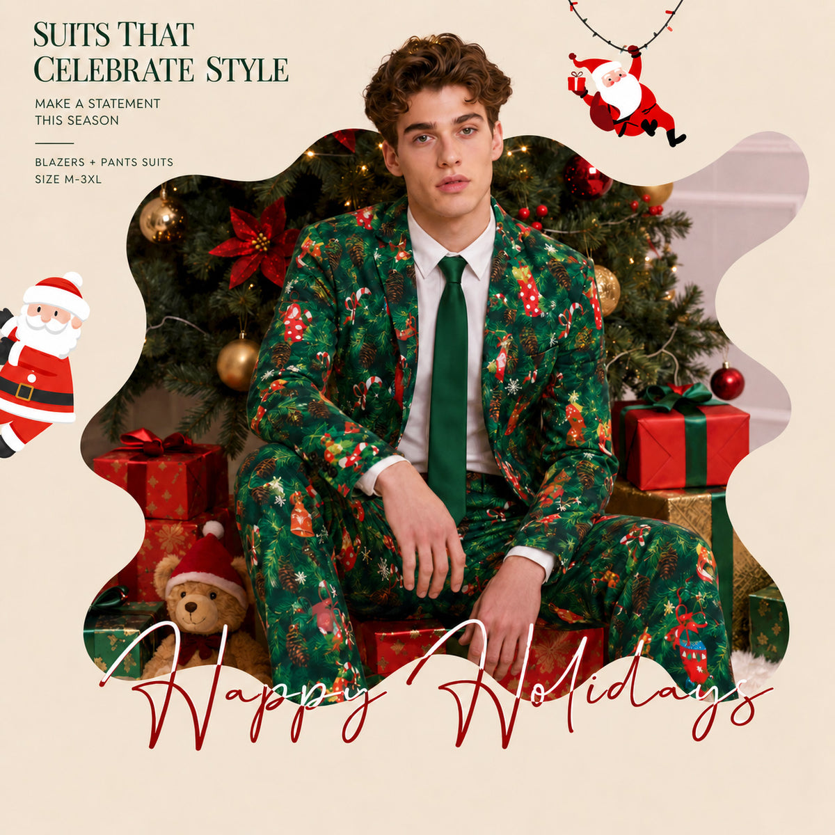 Green Christmas Printed Suit
