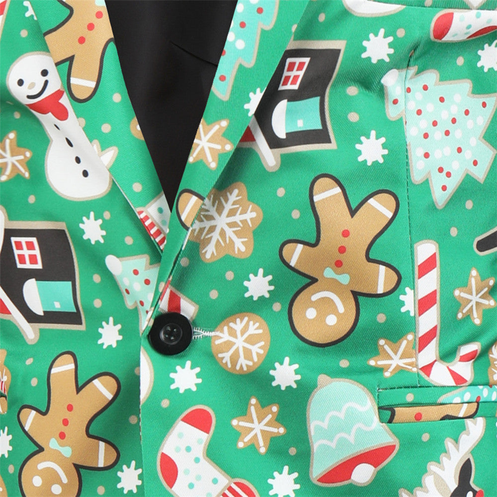 Men's Christmas Bold Print Suit #2TZ31 - Suits | Green / M