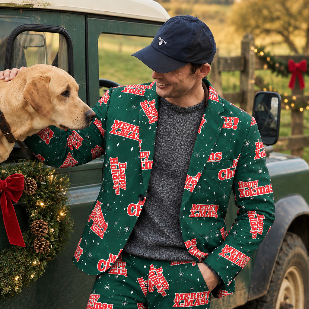 Green "Merry Xmas" Letter Print Christmas Suit