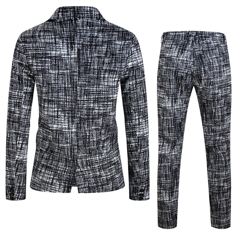 Men's Textured Grid Print Suit #2TZ314 - Suits | Black / M