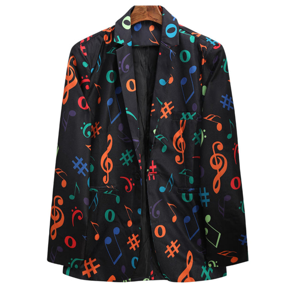 Men’s Music Note Print Blazer – Colorful Treble Clef Party Suit Jacket - Blazers | Multicolour / M