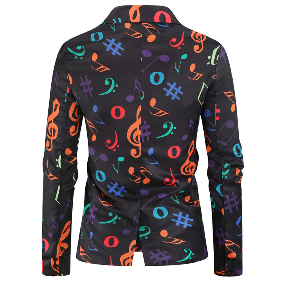 Men’s Music Note Print Blazer – Colorful Treble Clef Party Suit Jacket - Blazers | Multicolour / M