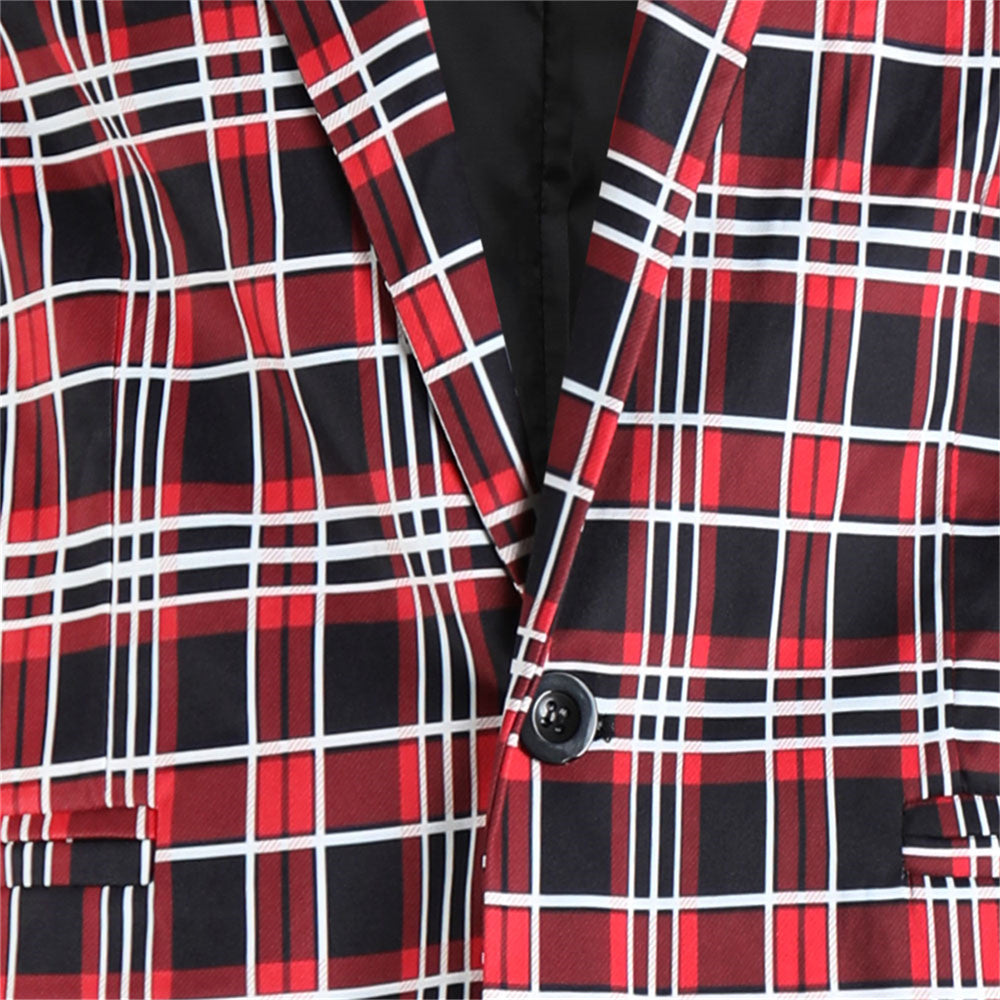 Men's Elegant Plaid Blazer #X6203 - Blazers | Red Plaid / M