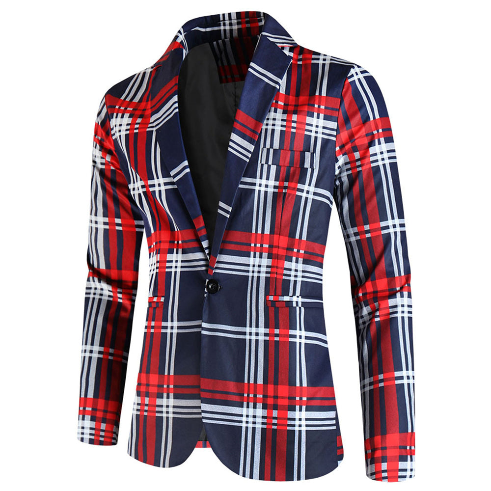 Men's Elegant Plaid Blazer #X6200 - Blazers | Burgundy / M