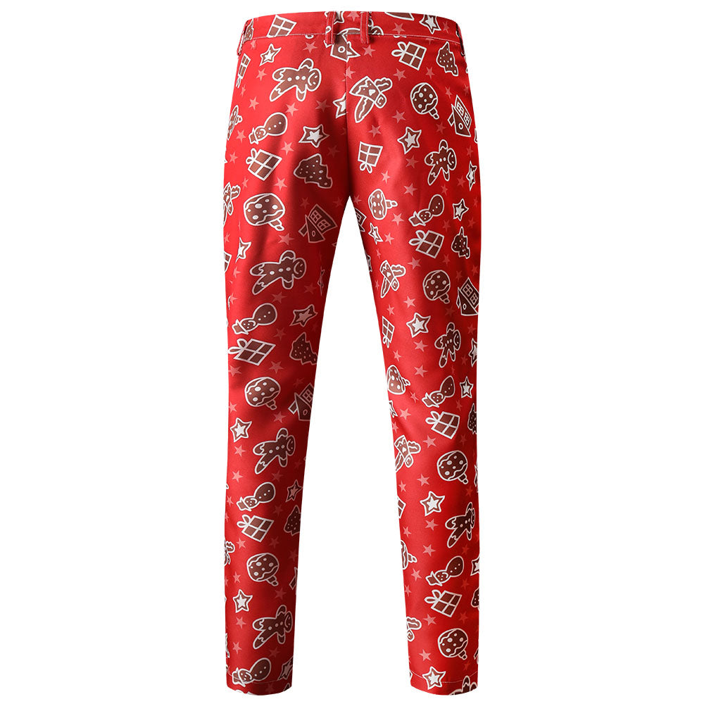 Men's Stylish Christmas Print Suit #2TZ51 - Suits | Burgundy / M