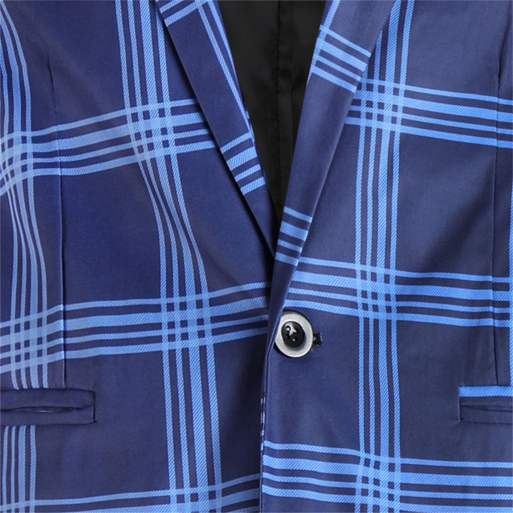 Men's Plaid Blazer #X6201 - Blazers | Blue Plaid / M