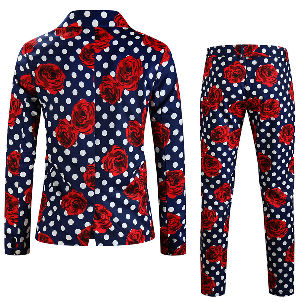 Men's Rose Dot Print Suit #2TZ163 - Suits | Black / M