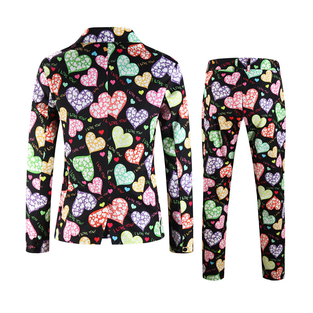 Men's Colorful Heart Print Suit #2TZ-XX236 - Suits | Multicolour / M