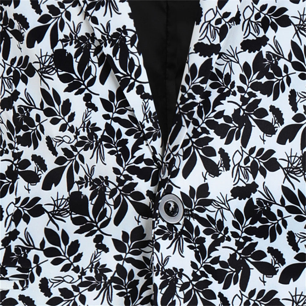 Men's Leaf Print Blazer #X197 - Blazers | Black / M