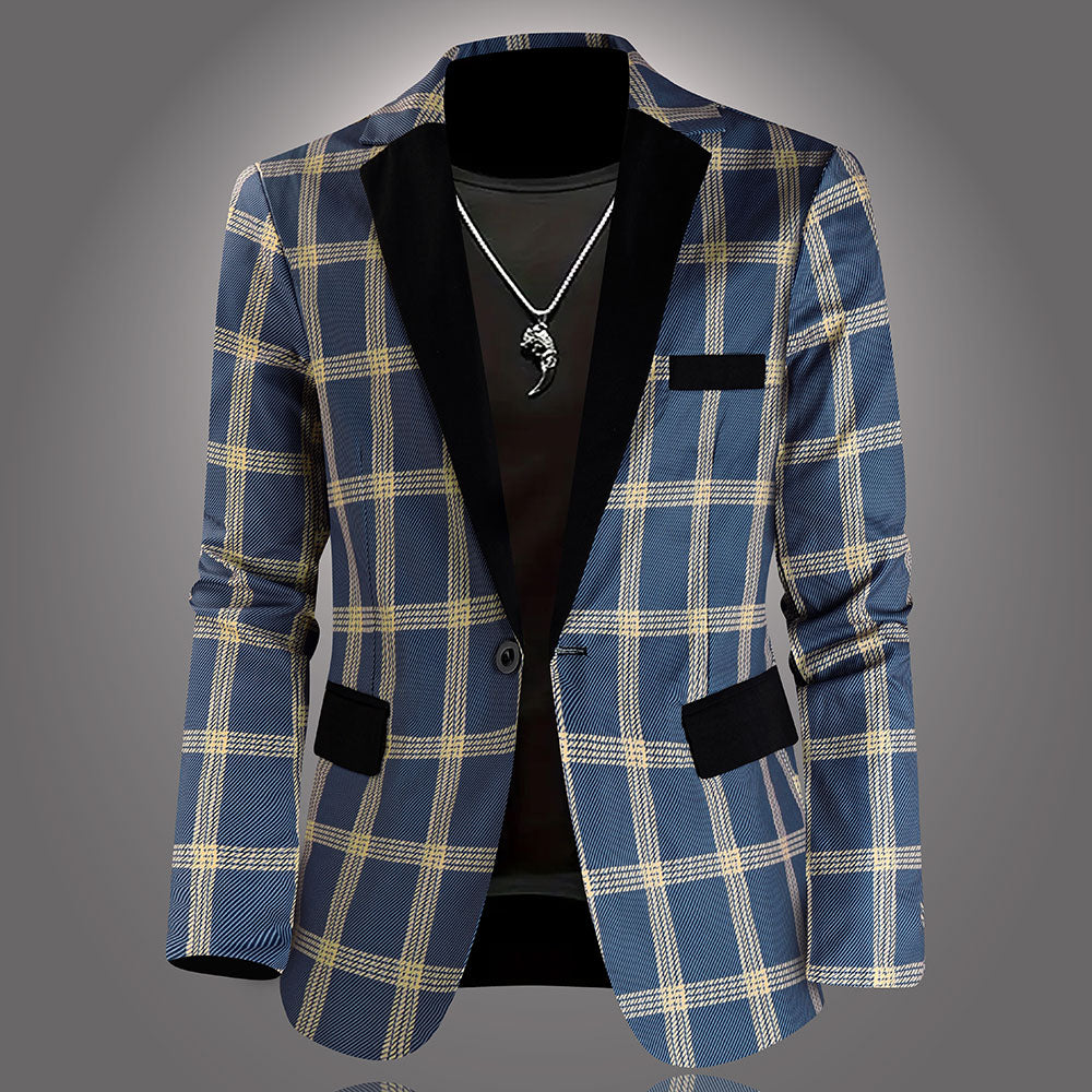 Men's Plaid Blazer - Slim Fit Stylish Checkered Suit Jacket for Parties & Weddings - Blazers | Blue Plaid / M