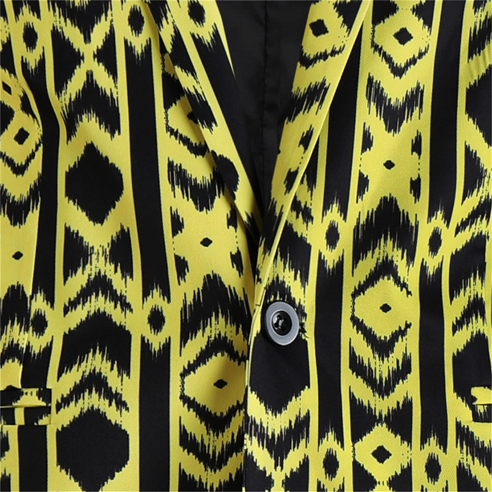 Men's Fashion Print Blazer #X338 - Blazers | Yellow / M