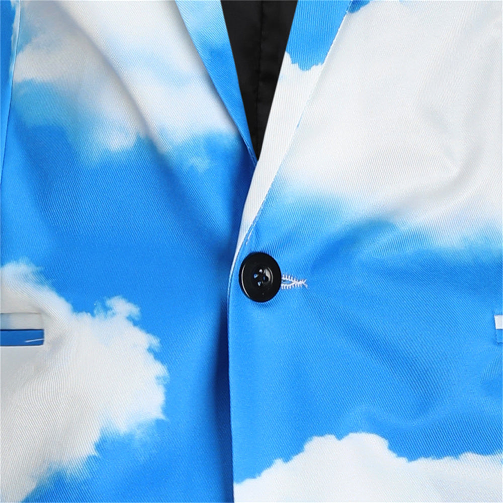 Men's Sky Cloud Print Suit Set – Unique Blue Party Blazer & Pants for Bold Style - Suits | Blue / M